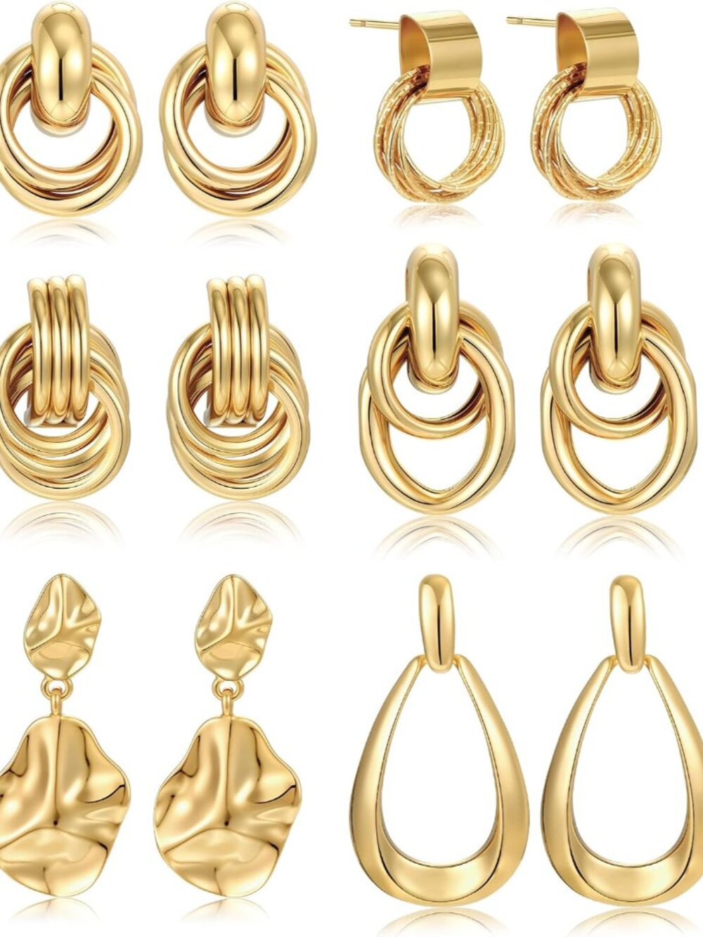 6 Pairs Chunky Gold Earrings for Women Gold Plated Knot Earrings Trendy Statemen